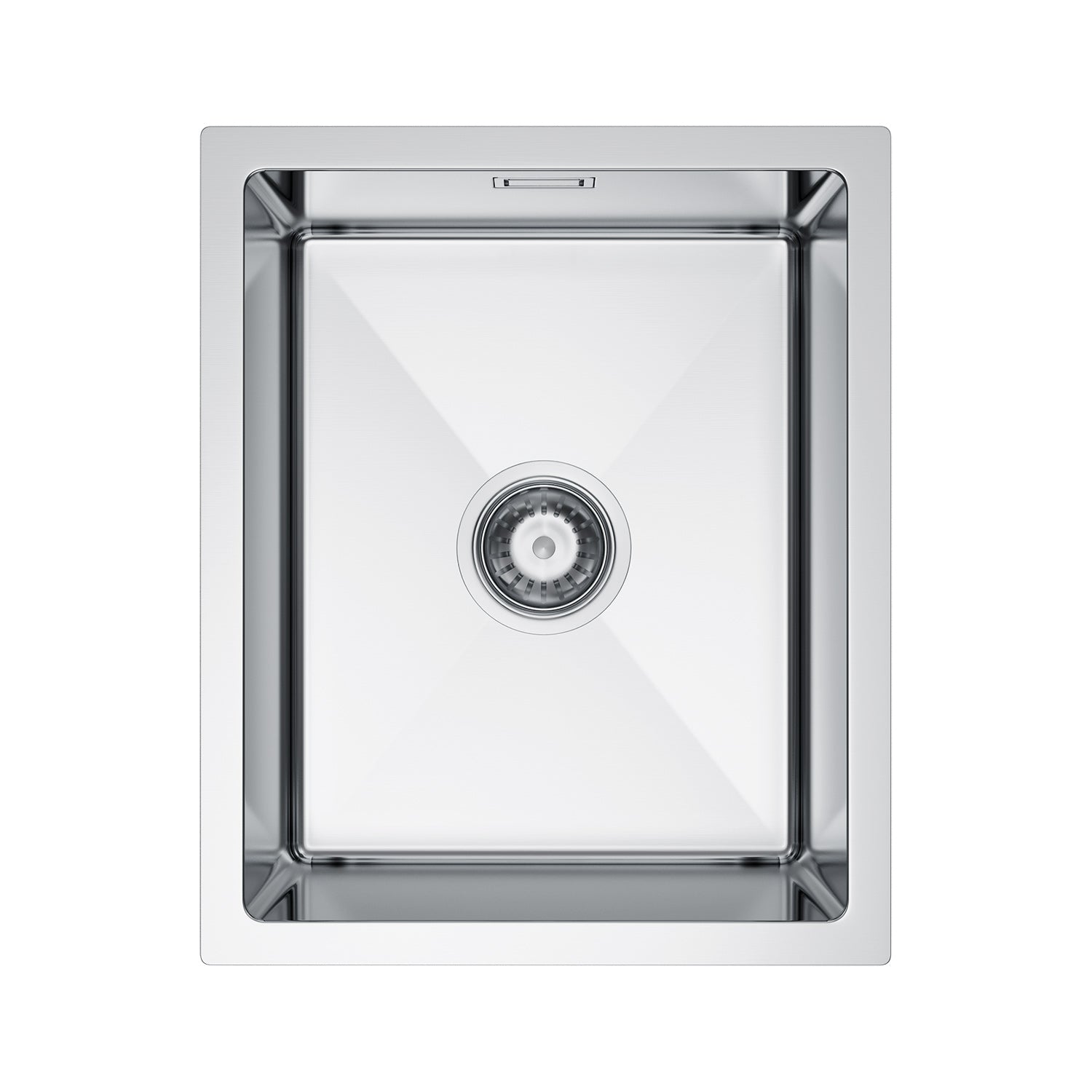 Zlewozmywak Stalowy 37x45 cm INOX (Satyna) — Jednokomorowy, Nablatowy lub Podwieszany, Głębokość 210 mm, Przelew, Odpływ 114 mm