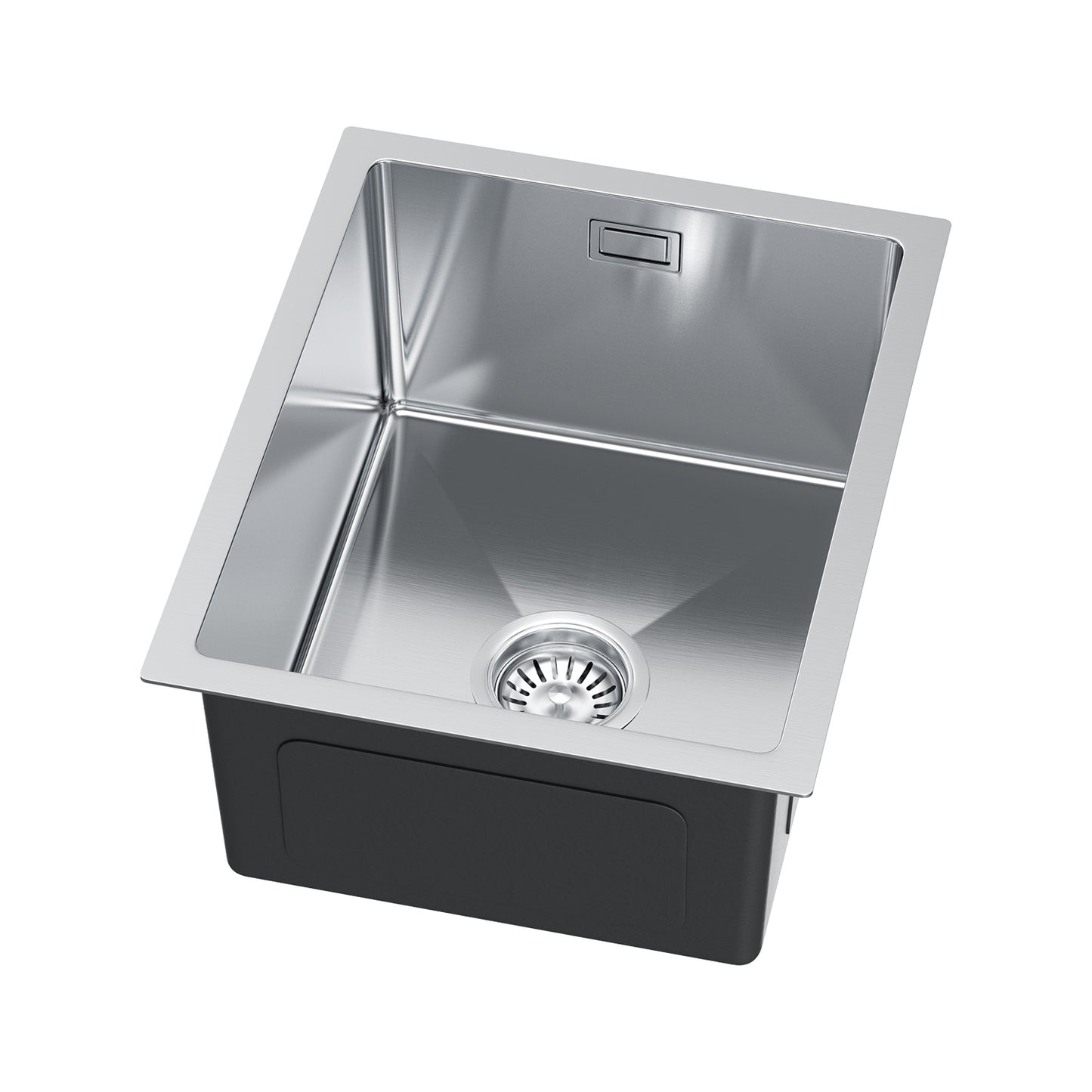 Zlewozmywak Stalowy 37x45 cm INOX (Satyna) — Jednokomorowy, Nablatowy lub Podwieszany, Głębokość 210 mm, Przelew, Odpływ 114 mm