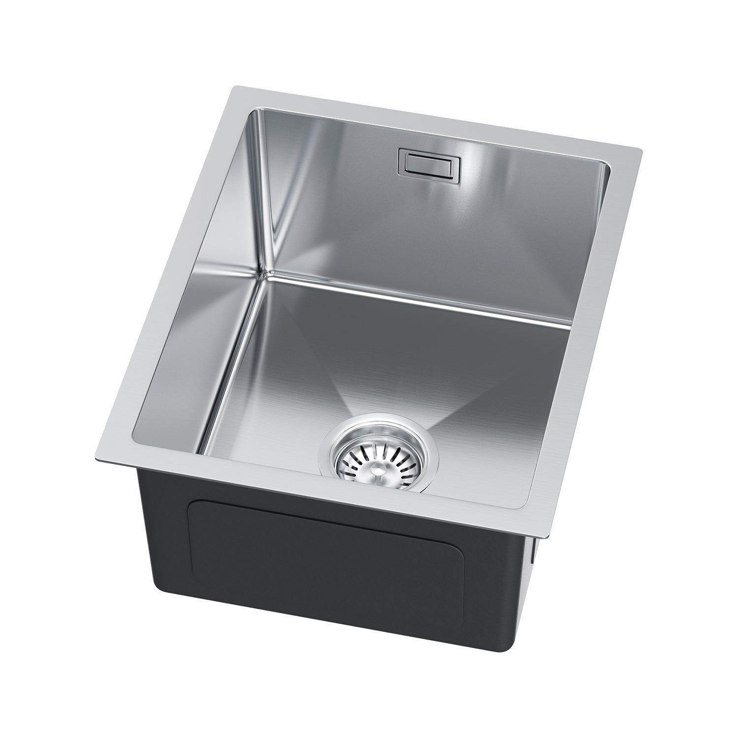 Zlewozmywak Stalowy 37x45 cm INOX (Satyna) — Jednokomorowy, Nablatowy lub Podwieszany, Głębokość 210 mm, Przelew, Odpływ 114 mm