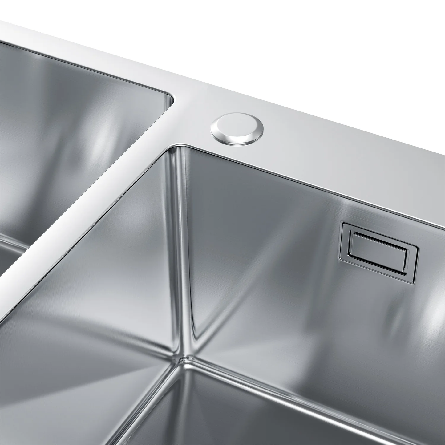Zlewozmywak 78x45 cm – Stal Nierdzewna INOX, 2-komorowy, wpuszczany w blat, satyna szczotkowana, z przelewem i otworem 35 mm (odpływ 114 mm, syfon w zestawie)