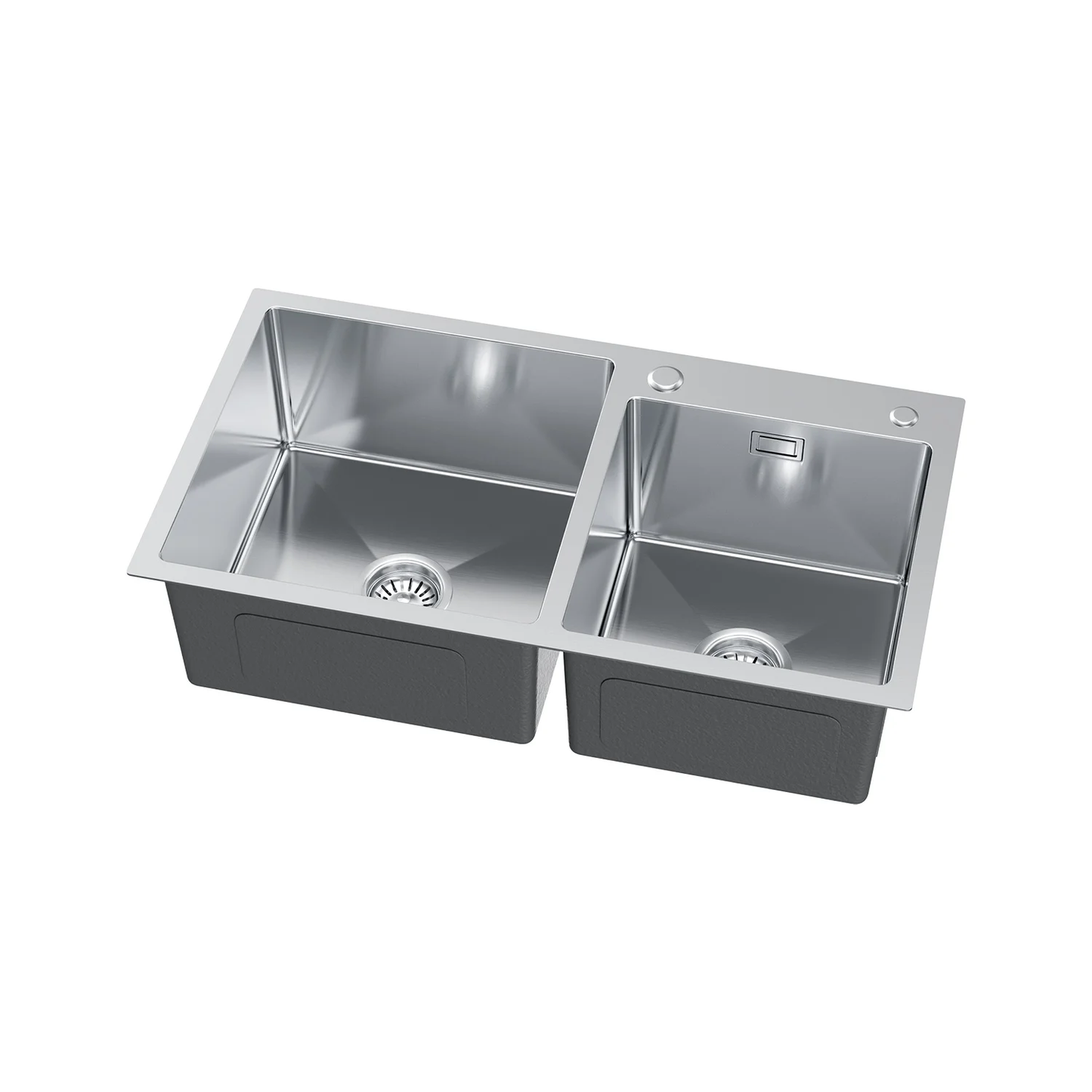 Zlewozmywak 78x45 cm – Stal Nierdzewna INOX, 2-komorowy, wpuszczany w blat, satyna szczotkowana, z przelewem i otworem 35 mm (odpływ 114 mm, syfon w zestawie)