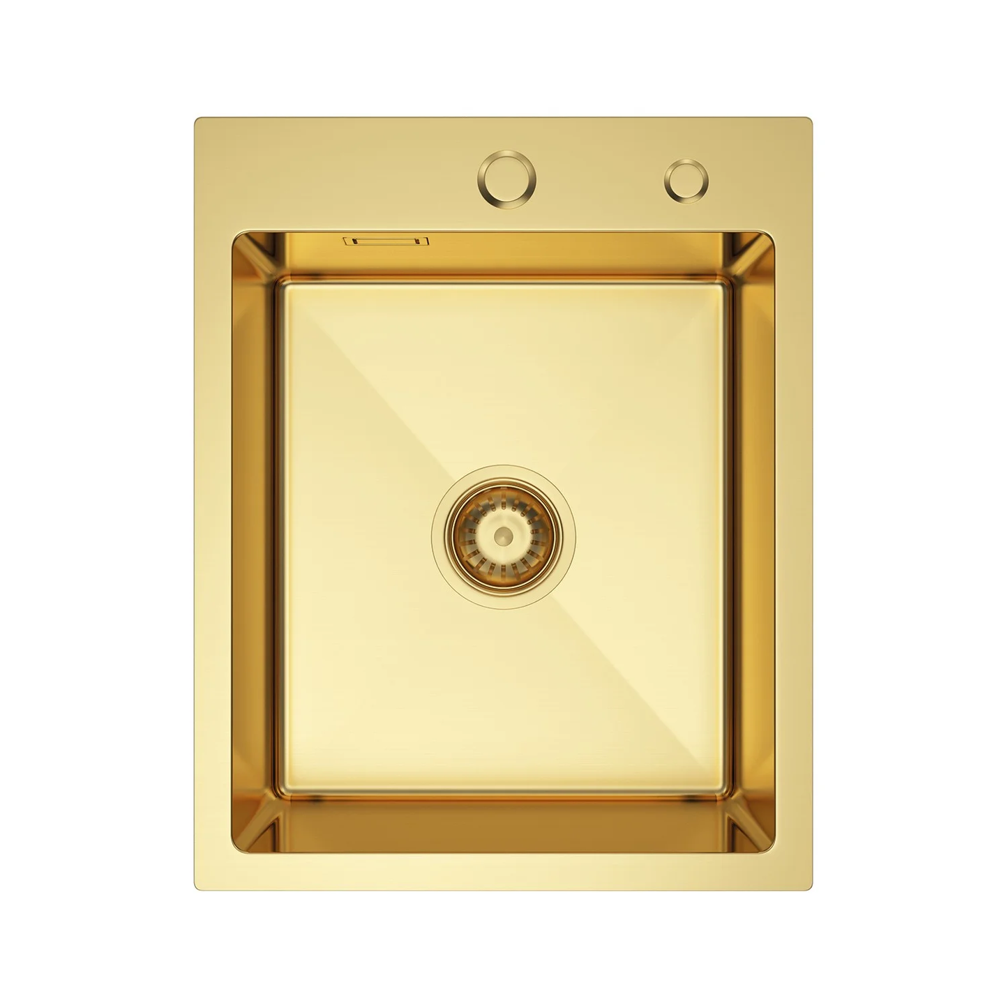 Zlewozmywak Stalowy 40x50 cm PVD Złoty (Satyna) — Jednokomorowy, Głębokość 210 mm, Otwór 35 mm, Przelew, Odpływ 114 mm