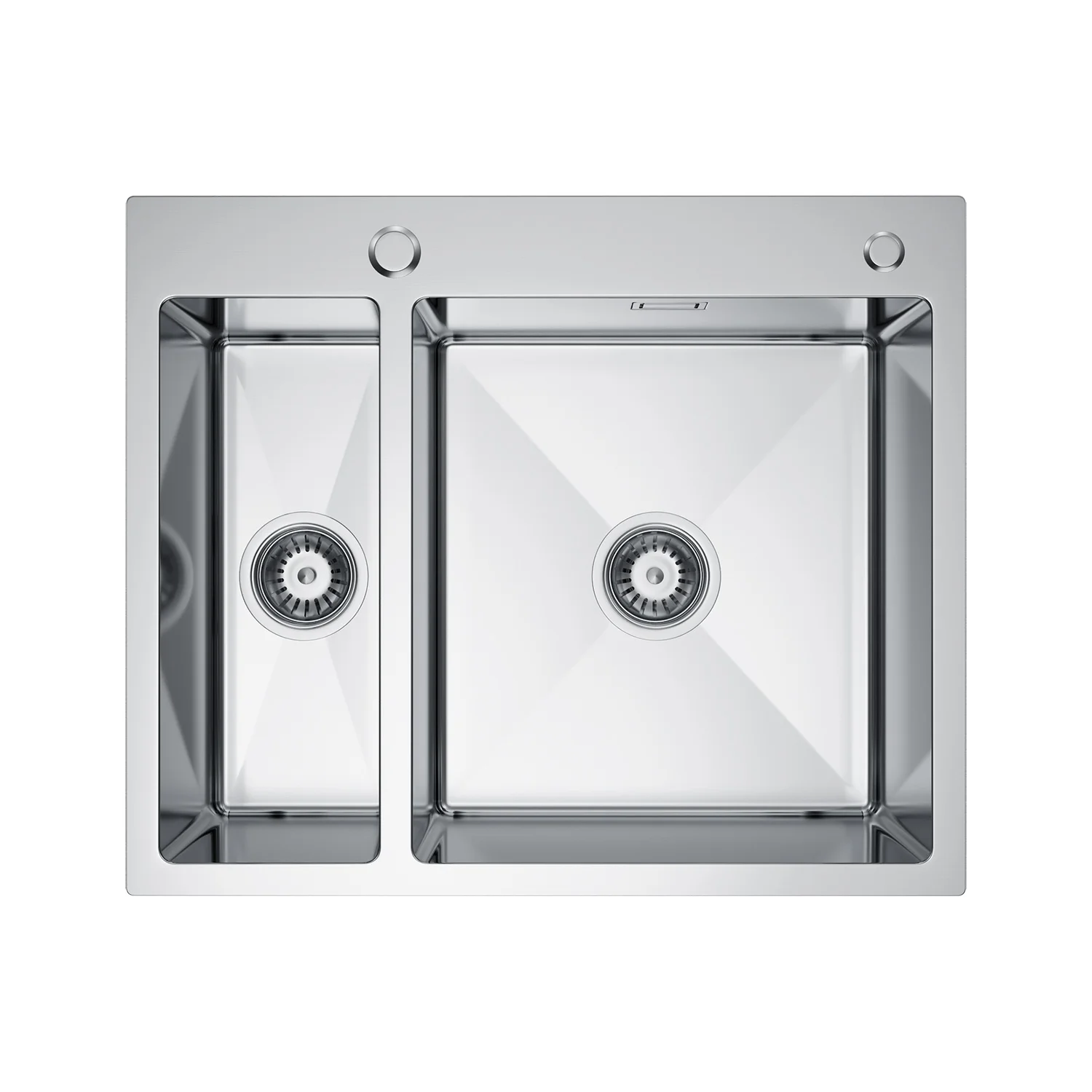 Zlewozmywak Stalowy 61x51 cm INOX (Satyna) — Półtorakomorowy, Wpuszczany, Głębokość 210 mm, Przelew, Otwór 35 mm, Syfon w Zestawie