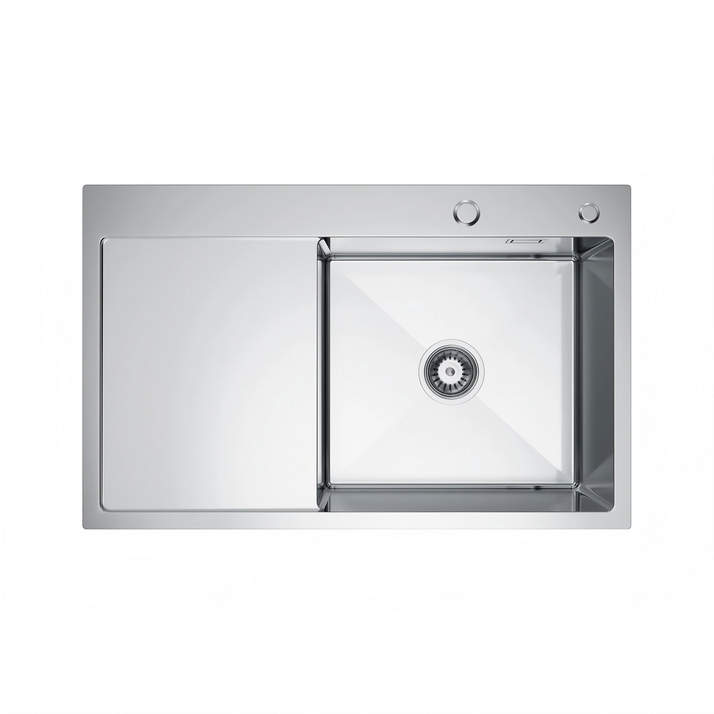 Zlewozmywak Stalowy 78x49 cm INOX Satyna — Jednokomorowy, z Ociekaczem Lewym, Wpuszczany, Przelew, Otwór 35 mm