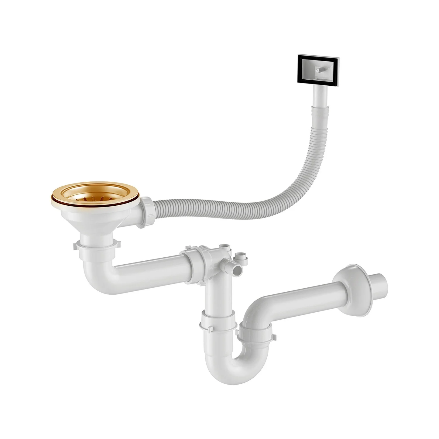 Zlewozmywak Stalowy 40x50 cm PVD Złoty (Satyna) — Jednokomorowy, Głębokość 210 mm, Otwór 35 mm, Przelew, Odpływ 114 mm