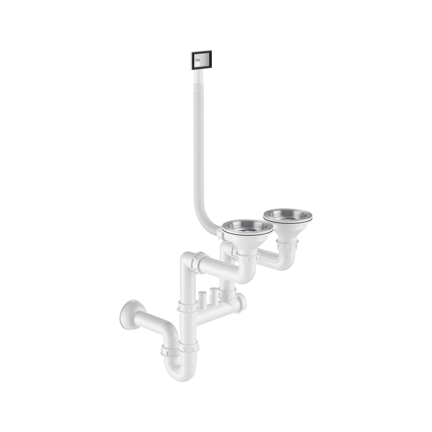 Zlewozmywak Stalowy 61x51 cm INOX (Satyna) — Półtorakomorowy, Wpuszczany, Głębokość 210 mm, Przelew, Otwór 35 mm, Syfon w Zestawie