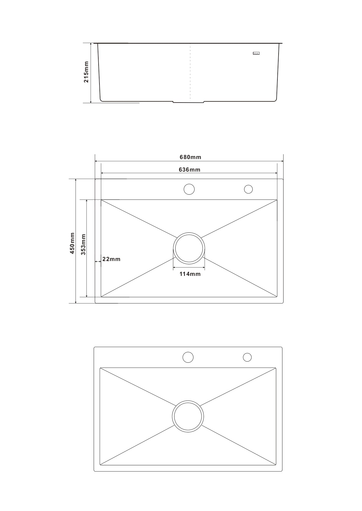 Zlewozmywak 68x45 cm – Stal Nierdzewna INOX, 1-komorowy, nablatowy, z przelewem i otworem na baterię