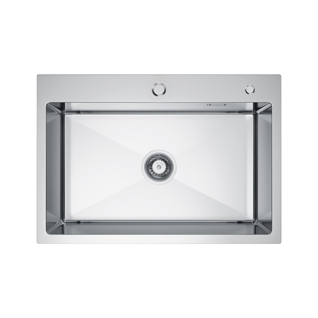 Zlewozmywak 68x45 cm – Stal Nierdzewna INOX, 1-komorowy, nablatowy, z przelewem i otworem na baterię