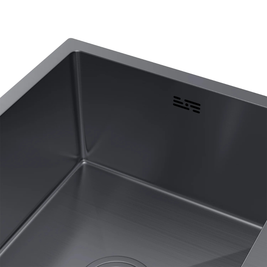 Zlewozmywak Stalowy 80x45 cm PVD Grafit — Dwukomorowy, Wpuszczany/Podwieszany/Na Równi z Blatem, Głębokość 210 mm, Przelew