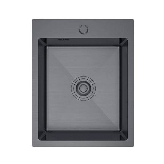 Zlewozmywak Stalowy 40x45 cm PVD Grafit — Jednokomorowy, Wpuszczany, Głębokość 210 mm, Otwór 35 mm, Przelew, Odpływ 114 mm
