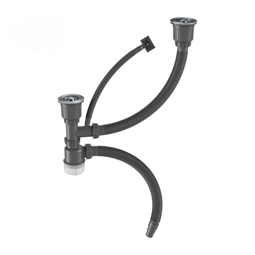 Zlewozmywak Stalowy 80x45 cm PVD Grafit — Dwukomorowy, Wpuszczany/Podwieszany/Na Równi z Blatem, Głębokość 210 mm, Przelew