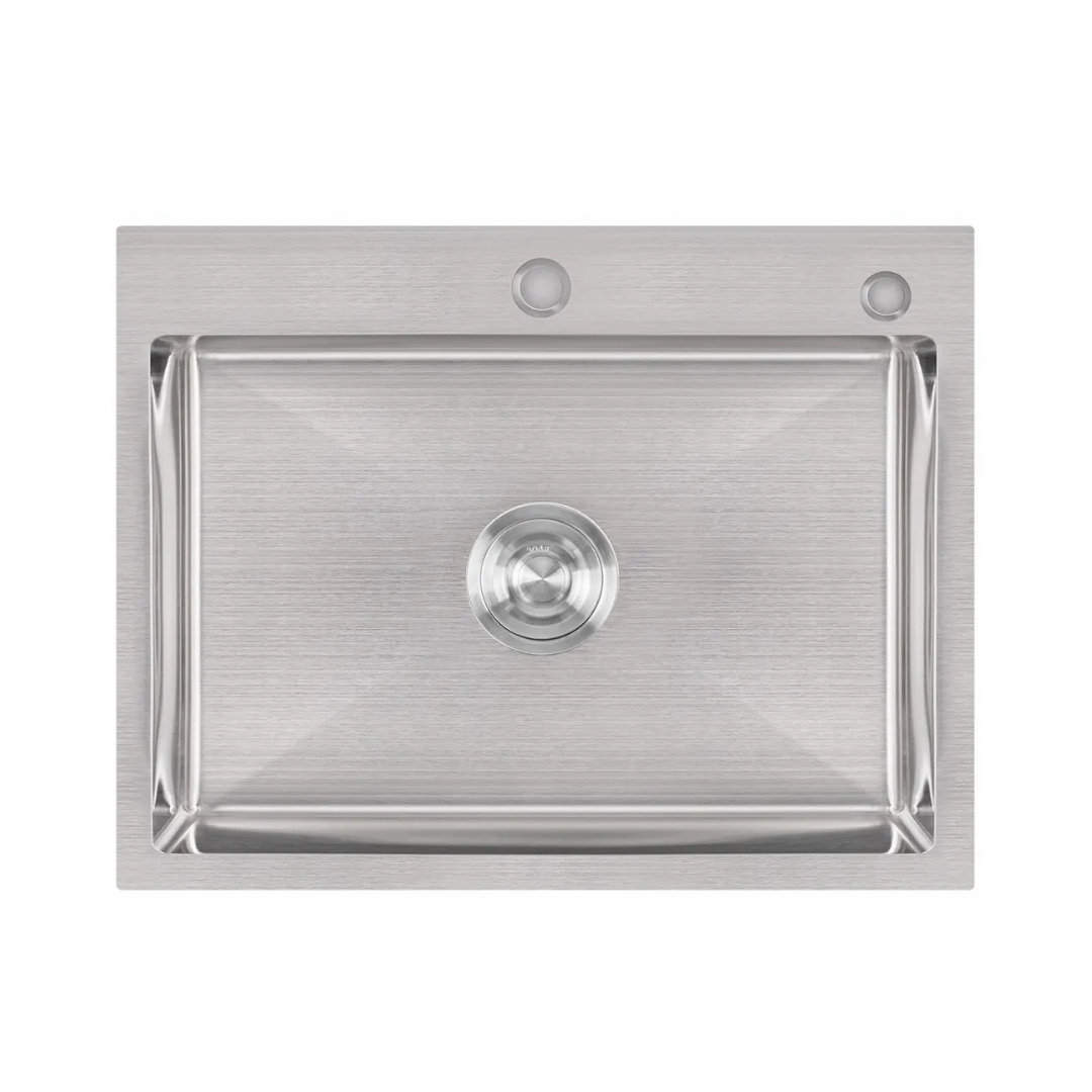 Zlewozmywak Stalowy Jednokomorowy 58x45 cm INOX z Syfonem i Otworem Przelewowym