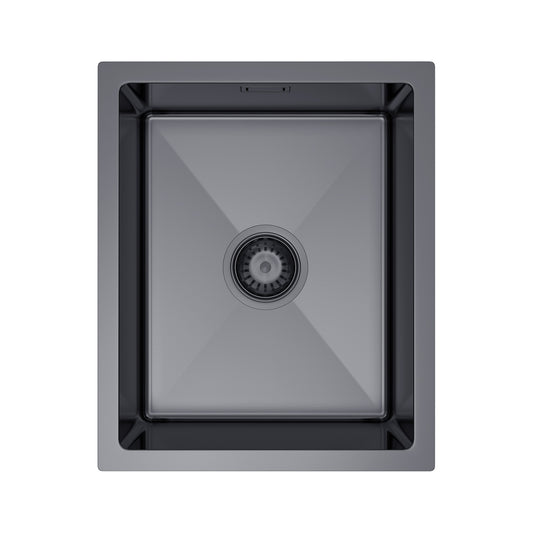 Zlewozmywak Stalowy 37x45 cm PVD Grafit (Satyna) — Jednokomorowy, Nablatowy/Podwieszany, Głębokość 210 mm, Przelew, Odpływ 114 mm