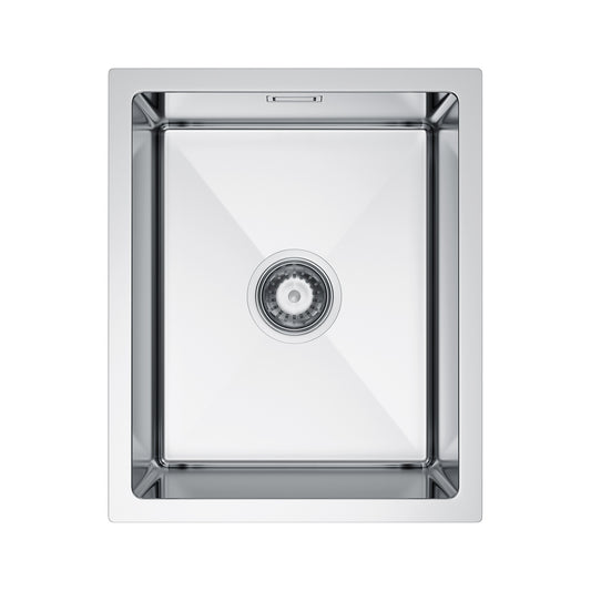 Zlewozmywak Stalowy 37x45 cm INOX (Satyna) — Jednokomorowy, Nablatowy lub Podwieszany, Głębokość 210 mm, Przelew, Odpływ 114 mm