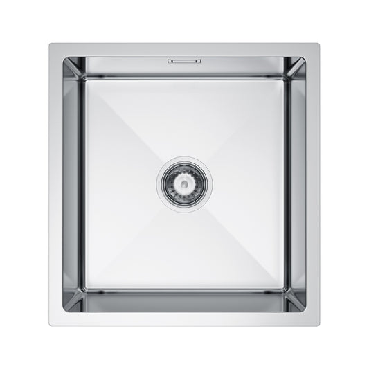 Zlewozmywak Stalowy 47x45 cm INOX (Satyna) — Jednokomorowy, Głębokość 210 mm, Przelew, Odpływ 114 mm