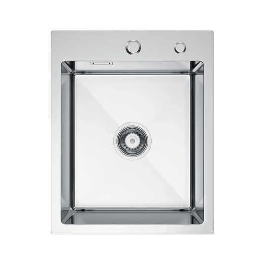 Zlewozmywak 40×50 cm ze stali nierdzewnej — jednokomorowy, Inox satyna szczotkowana, wpuszczany, głębokość 210 mm, otwór 35 mm, z przelewem, odpływ 114 mm