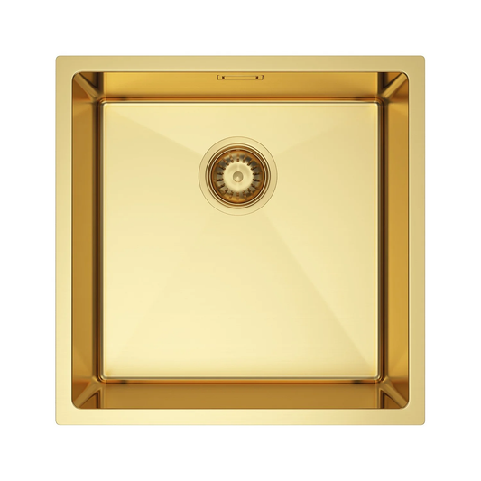 Zlewozmywak PVD Złoty Stalowy Jednokomorowy 44x44 cm z Syfonem i Otworem Przelewowym