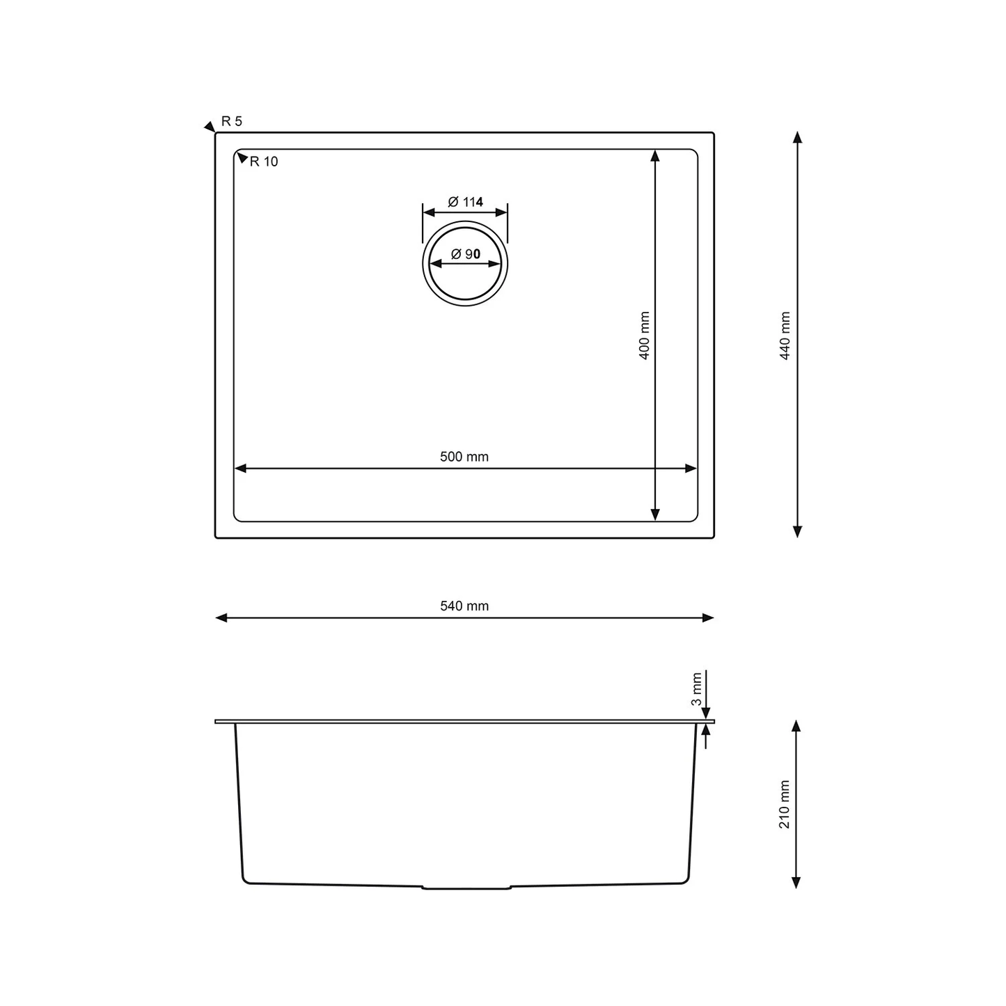 Zlewozmywak Stalowy Jednokomorowy 54x44 cm INOX z Syfonem i Otworem Przelewowym