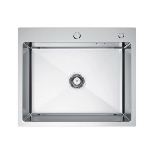 Zlewozmywak 60×50 cm ze stali nierdzewnej — jednokomorowy, Inox satyna szczotkowana, wpuszczany, głębokość 210 mm, otwory 35/28 mm, odpływ 114 mm, z przelewem