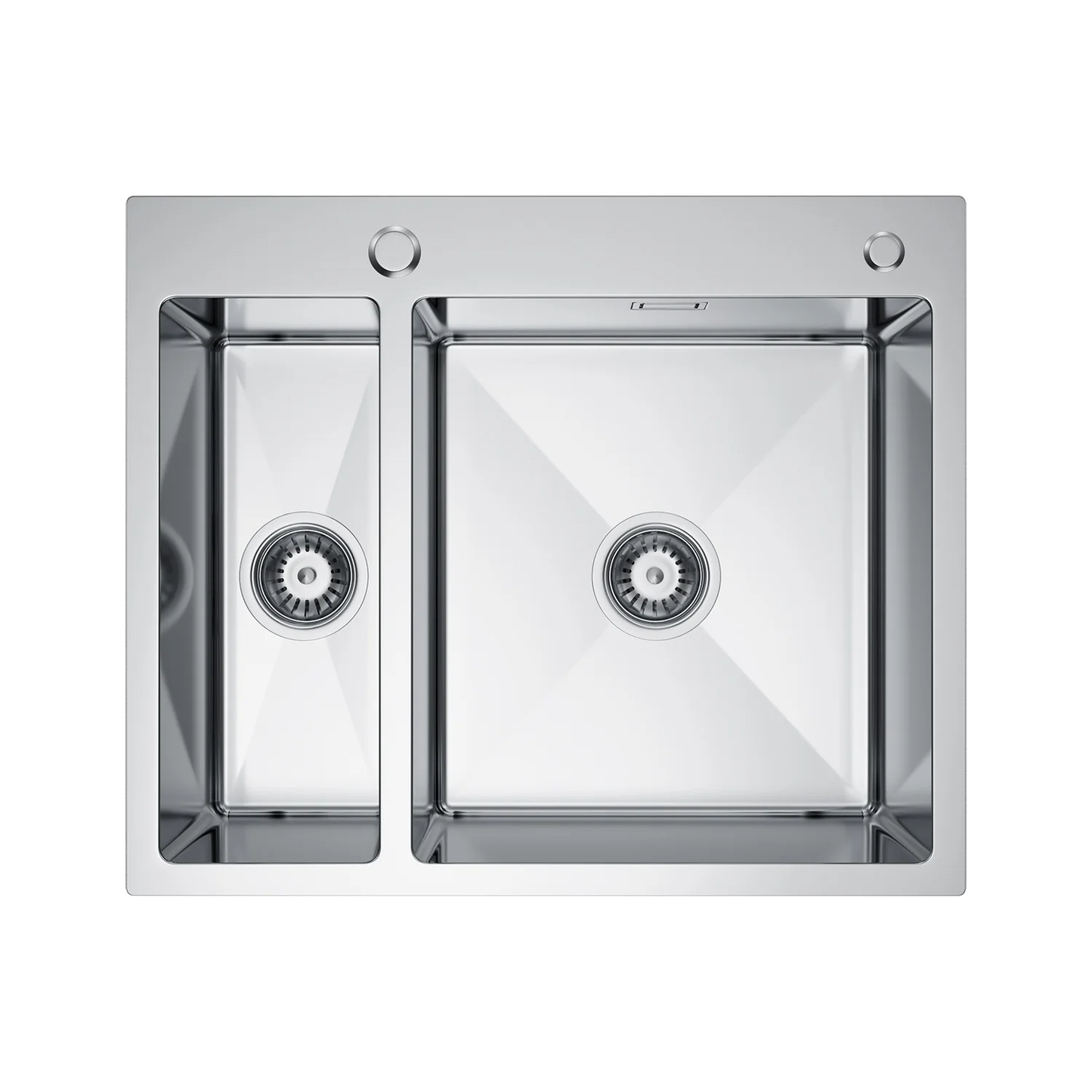 Zlewozmywak Stalowy 61x51 cm INOX (Satyna) — Półtorakomorowy, Wpuszczany, Głębokość 210 mm, Przelew, Otwór 35 mm, Syfon w Zestawie