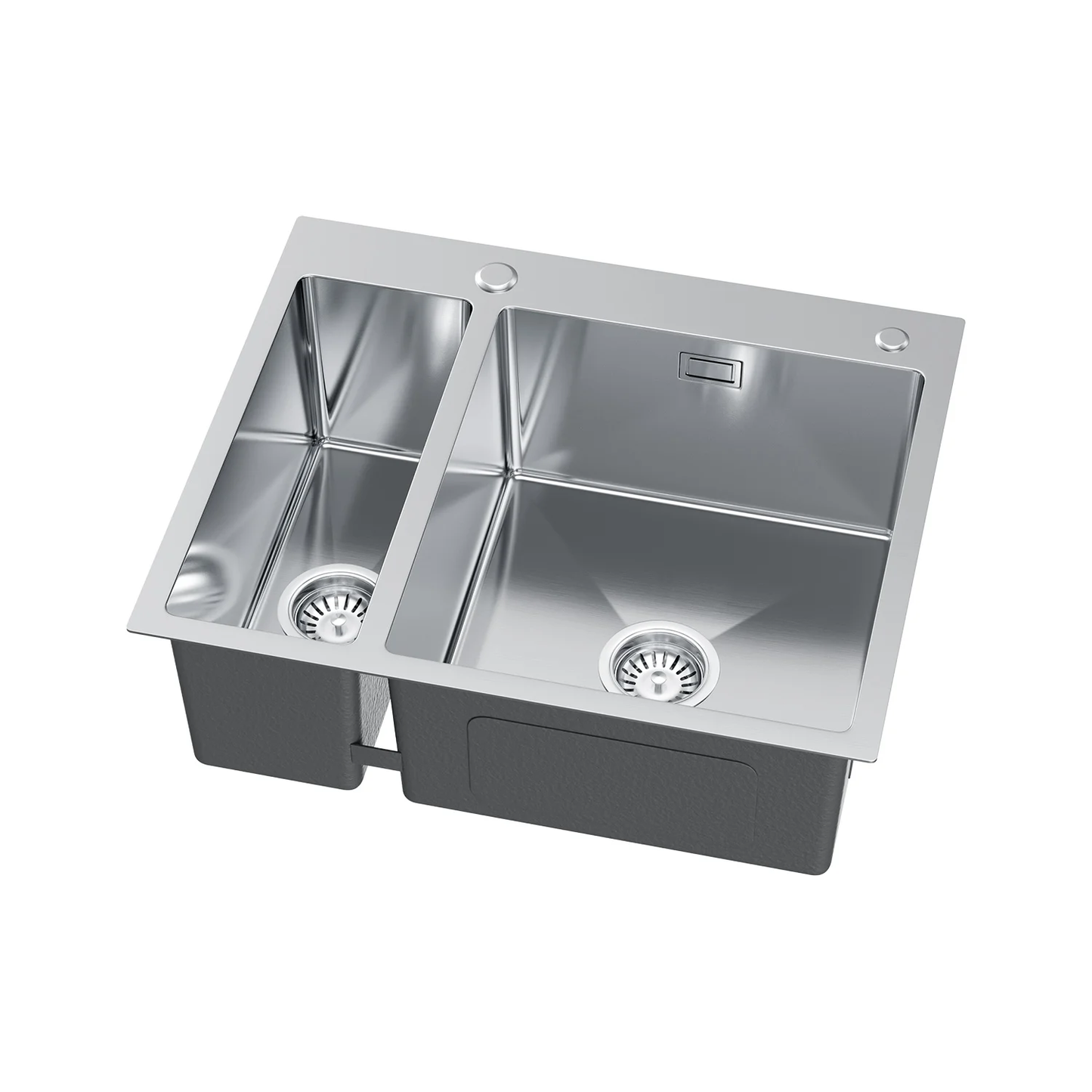 Zlewozmywak Stalowy 61x51 cm INOX (Satyna) — Półtorakomorowy, Wpuszczany, Głębokość 210 mm, Przelew, Otwór 35 mm, Syfon w Zestawie