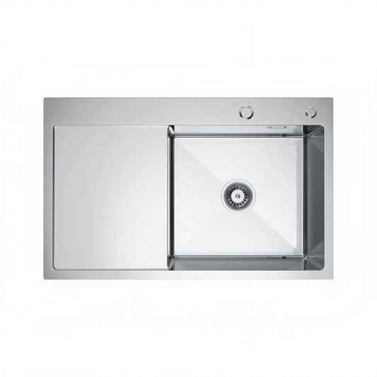 Zlewozmywak Stalowy 78x49 cm INOX Satyna — Jednokomorowy, z Ociekaczem Lewym, Wpuszczany, Przelew, Otwór 35 mm