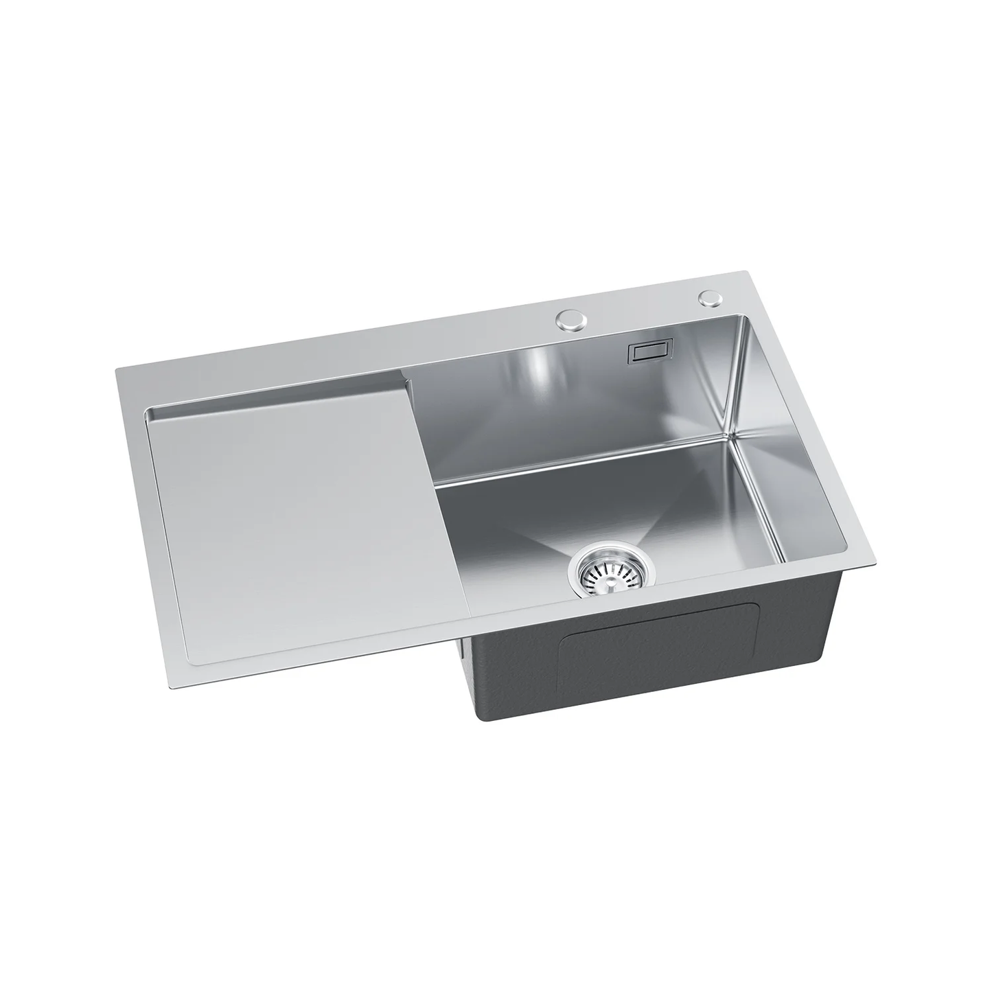 Zlewozmywak Stalowy 78x49 cm INOX Satyna — Jednokomorowy, z Ociekaczem Lewym, Wpuszczany, Przelew, Otwór 35 mm