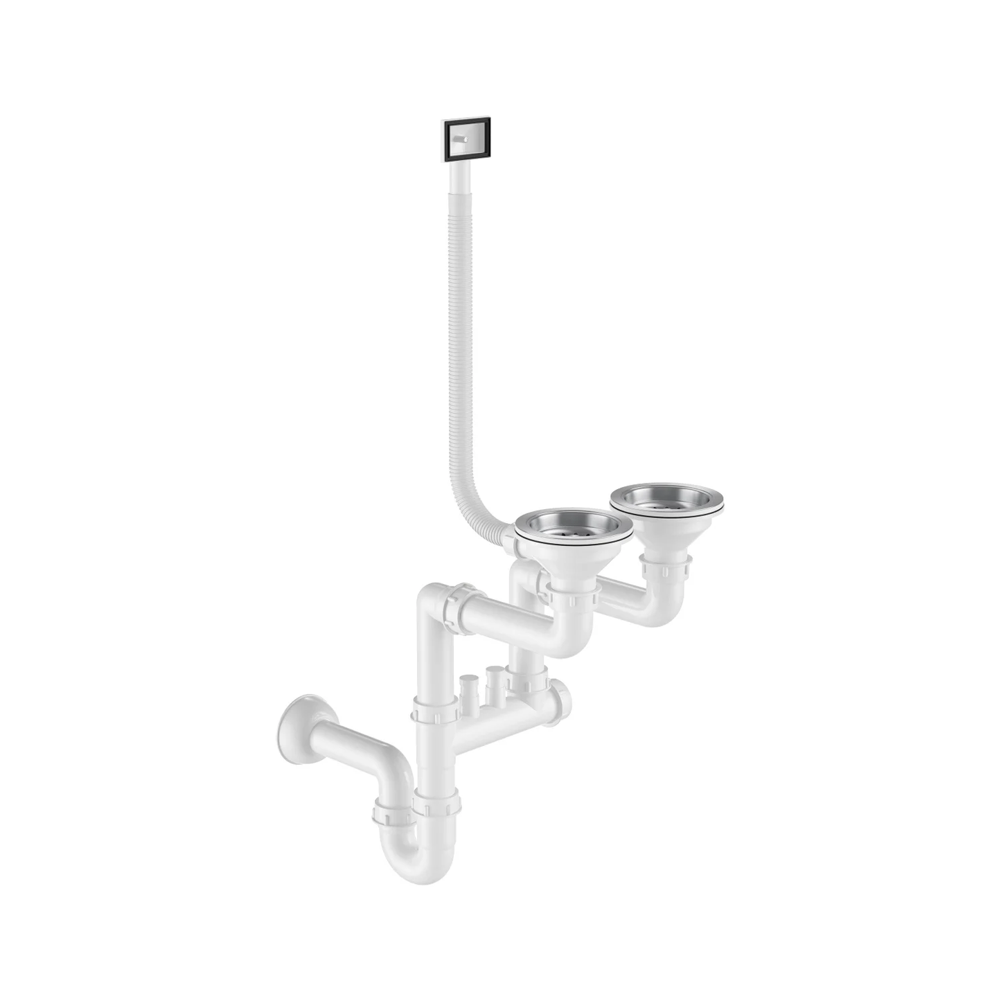 Zlewozmywak Stalowy 61x51 cm INOX (Satyna) — Półtorakomorowy, Wpuszczany, Głębokość 210 mm, Przelew, Otwór 35 mm, Syfon w Zestawie